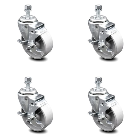 Service Caster Semi Steel Swvl TS Caster w/RB w/4" Wheel&12mm Stem-4 Swvl w/Top Lck BRK SCC-TS20S415-SSR-TLB-M1215-4